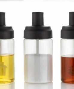 3Pcs Storage Container Jars Set with Spoon, Brush, Honey Dipper Stick for Kitchen Plastic