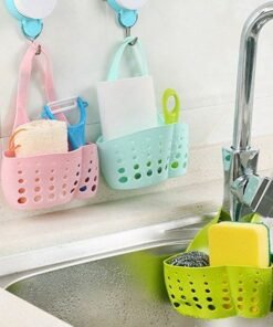 Adjustable Kitchen Bathroom Water Drainage Plastic Basket/Bag with Faucet Sink Caddy(1pc)