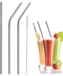 Set of 4 Stainless Steel Straws & Brush (2 Straight straws, 2 Bent straws, 1 Brush